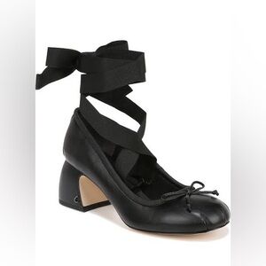 Black Ankle-Tie Ballet Pump Heel
